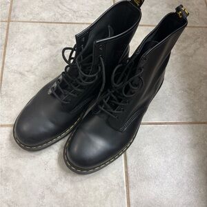Dr. Martens Black Leather Men's Boots with Yellow Stitching - 13M